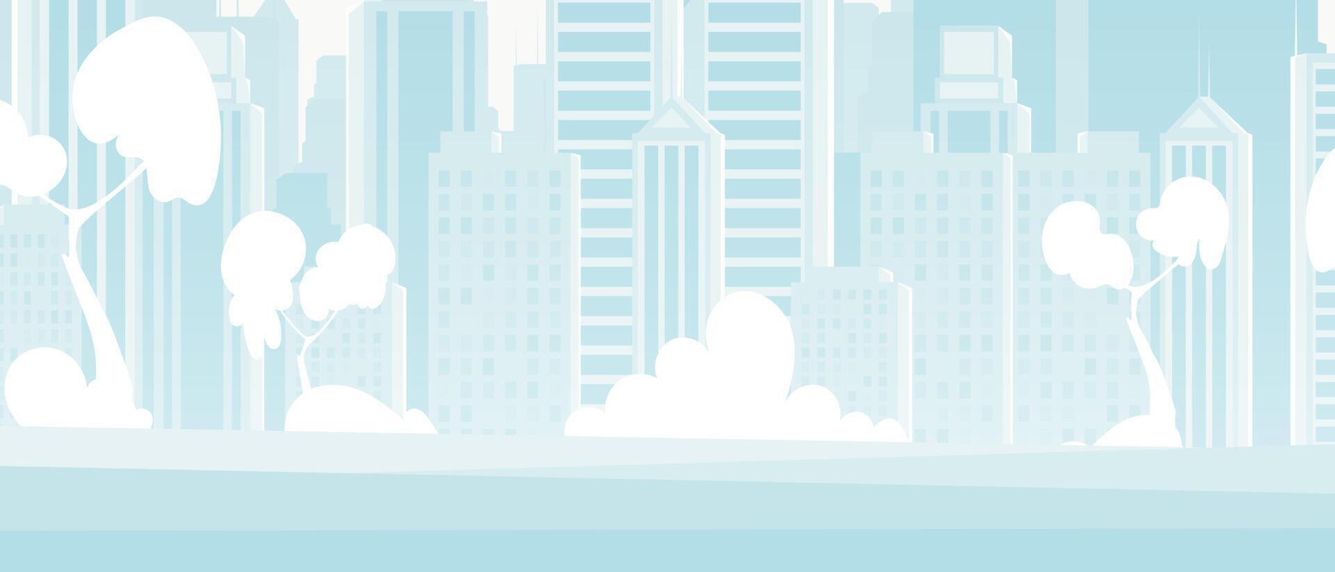City background in blue tones. Wide poster with space for your design. Cartoon style. illustration. vector