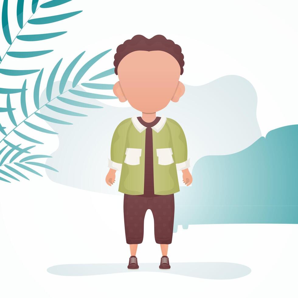 A cute little boy is depicted in full growth. Poster with a child. Cartoon style. illustration. vector