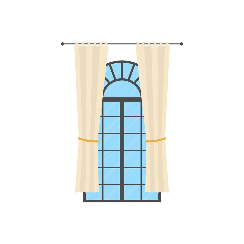 Panoramic window with curtain. Isolated Cartoon style. vector
