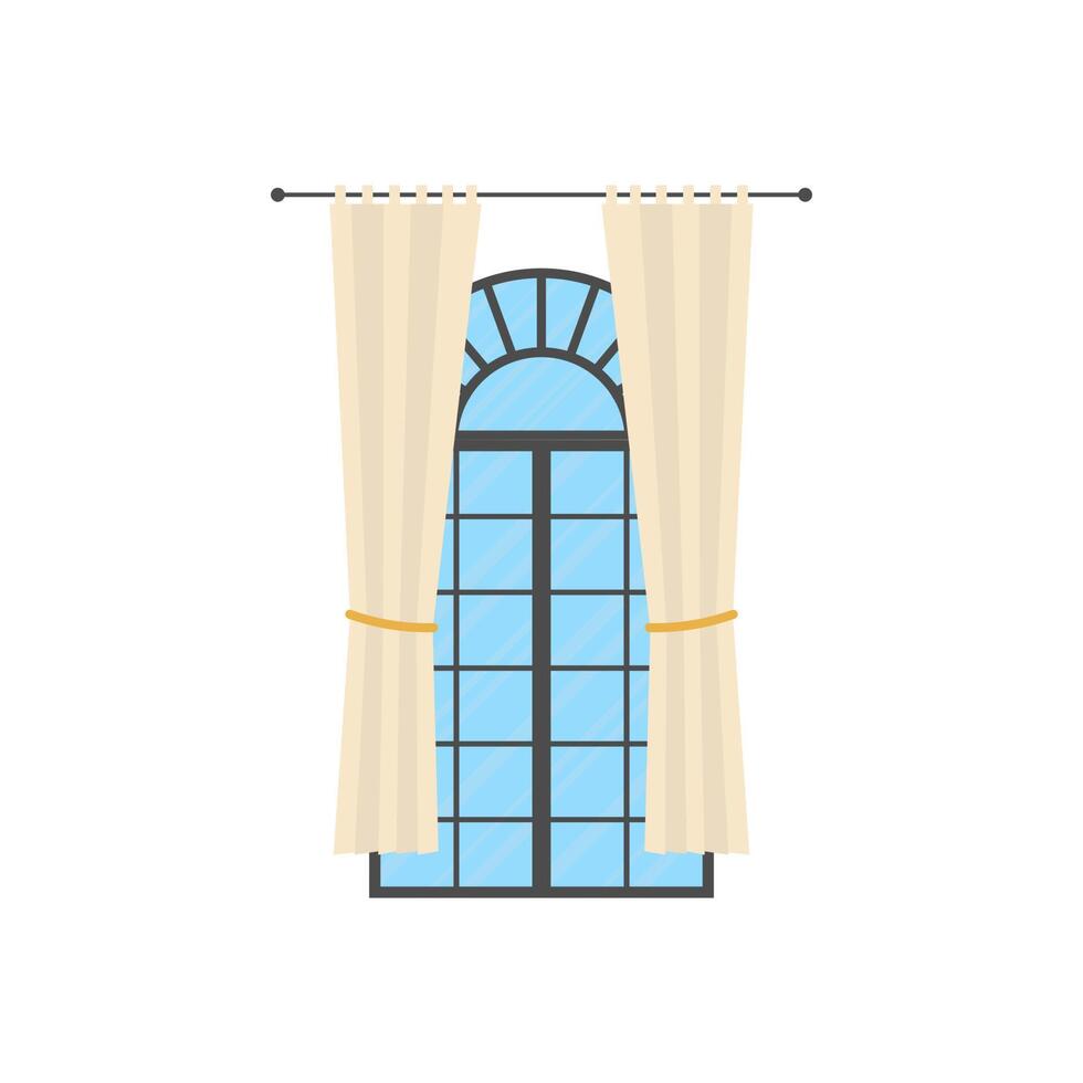 Panoramic window with curtain. Isolated Cartoon style. vector