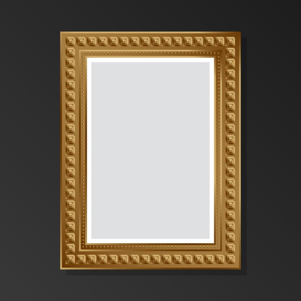 Gold blank frame mockup on black background. Flat style. vector