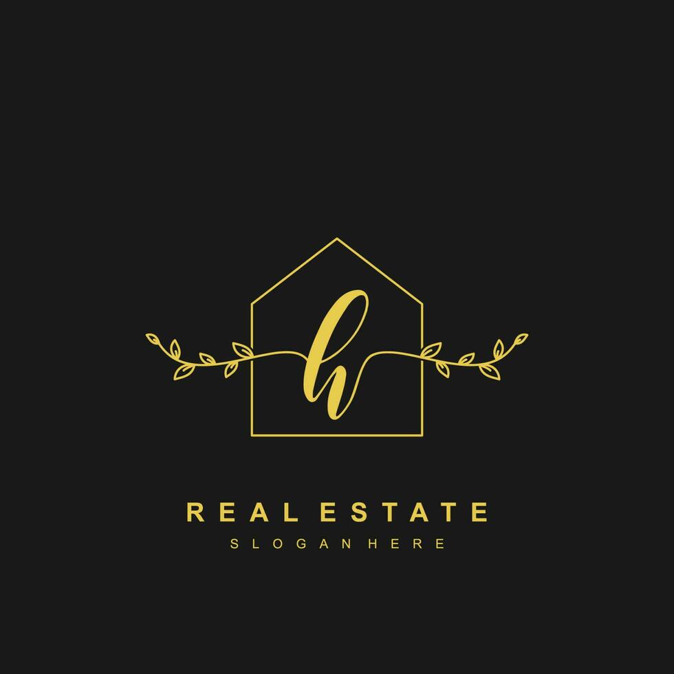 letter H handwritten Real estate logo concept. Feminine style Handwritten alphabet with floral in the logo template. Letters and Alphabet for your logo design. vector