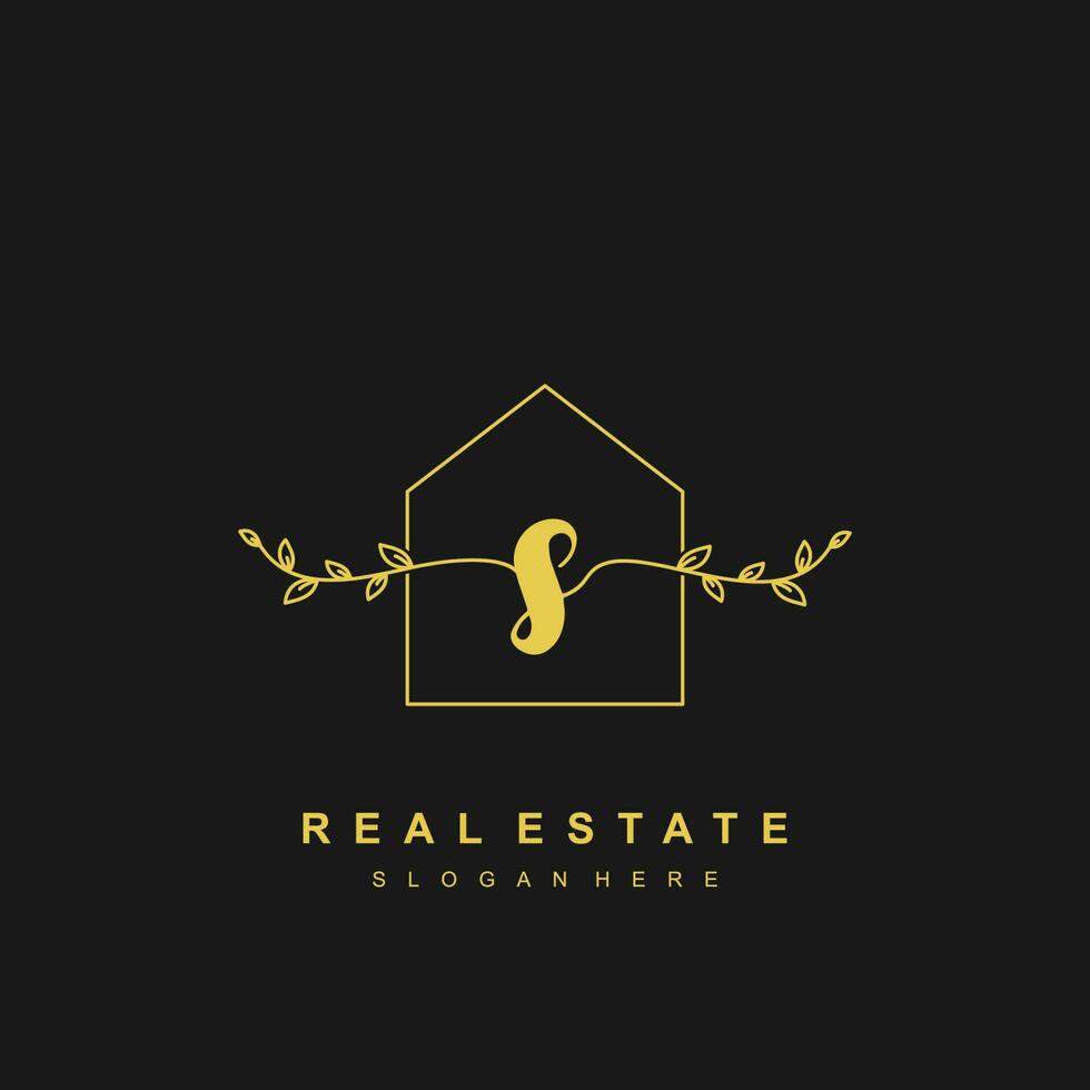 letter S handwritten Real estate logo concept. Feminine style Handwritten alphabet with floral in the logo template. Letters and Alphabet for your logo design. vector