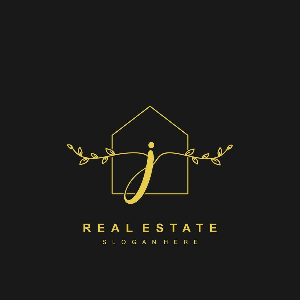 letter J handwritten Real estate logo concept. Feminine style Handwritten alphabet with floral in the logo template. Letters and Alphabet for your logo design. vector