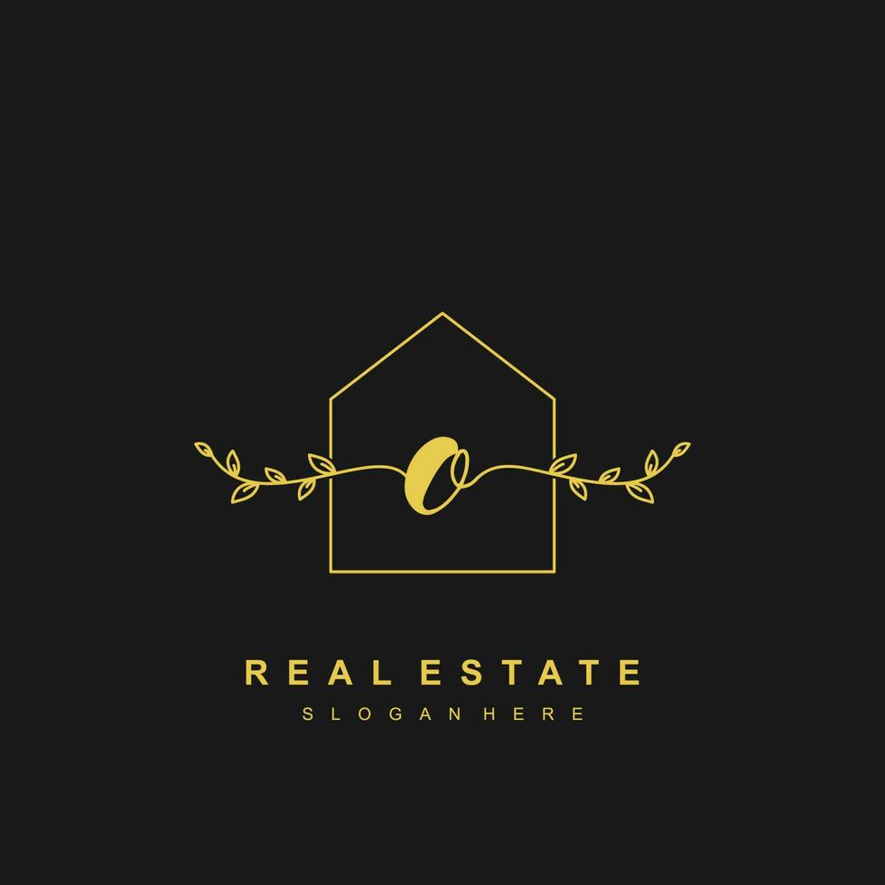 letter O handwritten Real estate logo concept. Feminine style Handwritten alphabet with floral in the logo template. Letters and Alphabet for your logo design. vector