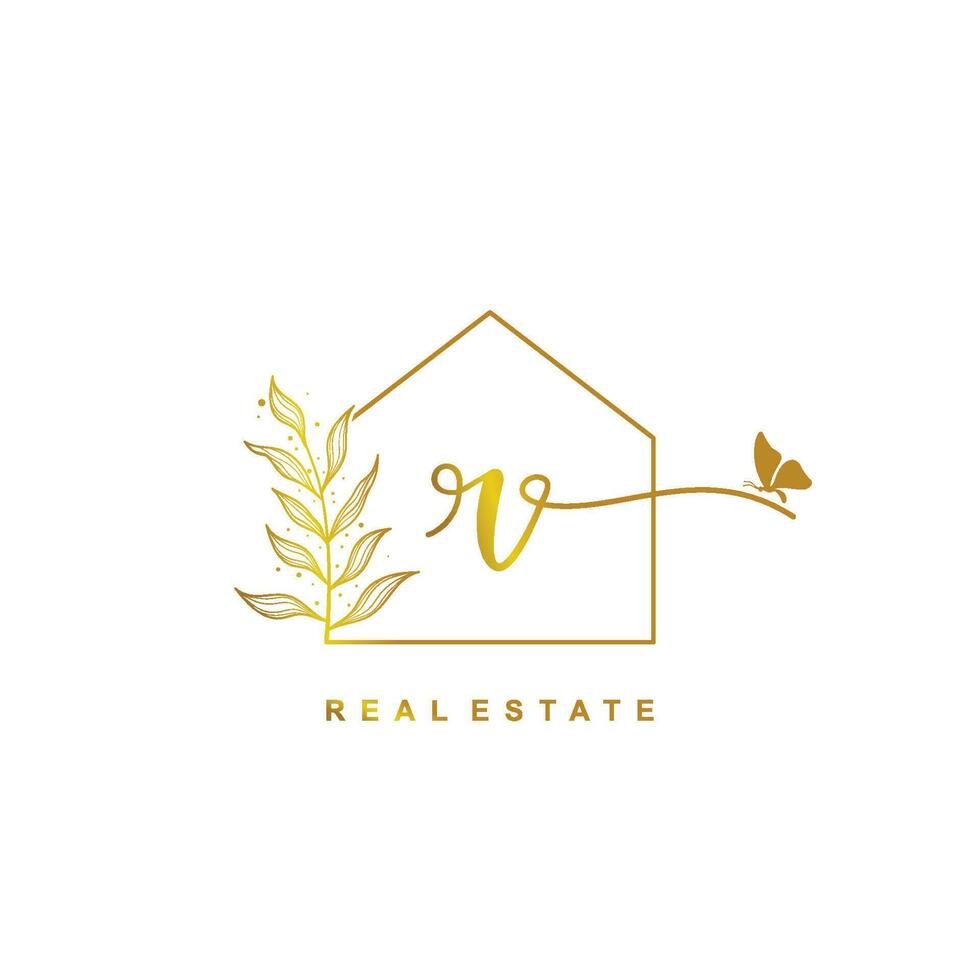 letter R handwritten Real estate logo concept. Feminine style Handwritten alphabet with floral in the logo template. Letters and Alphabet for your logo design. vector