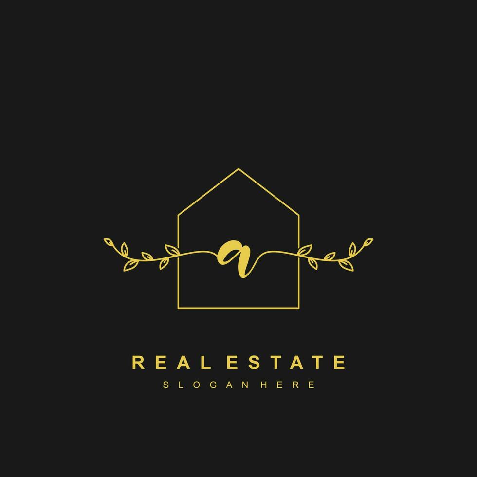 letter A handwritten Real estate logo concept. Feminine style Handwritten alphabet with floral in the logo template. Letters and Alphabet for your logo design. vector