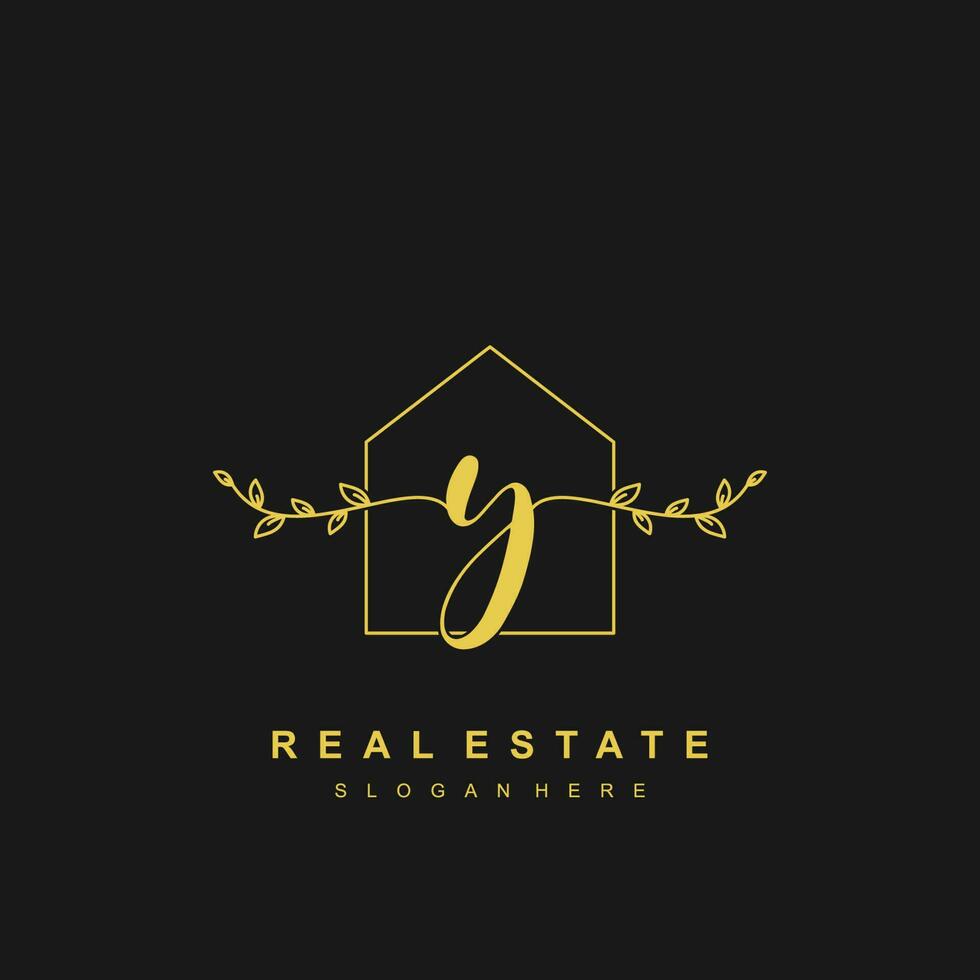 letter Y handwritten Real estate logo concept. Feminine style Handwritten alphabet with floral in the logo template. Letters and Alphabet for your logo design. vector