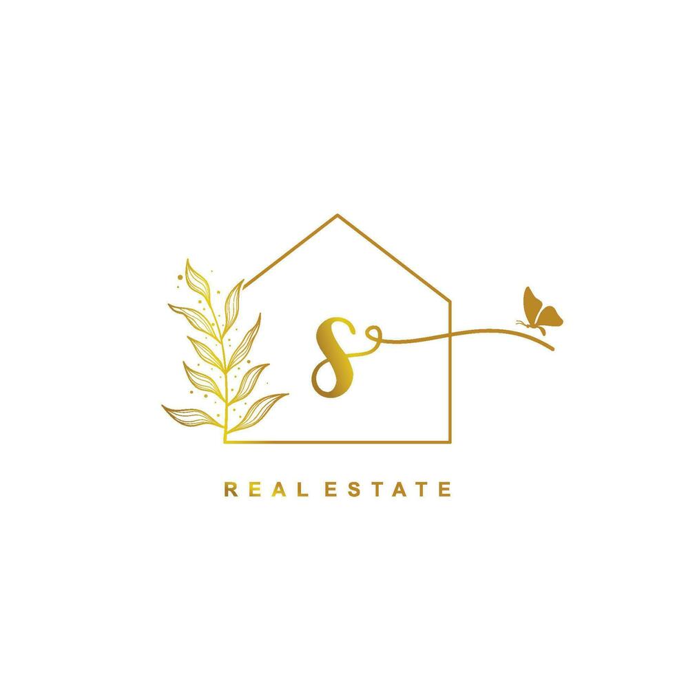 letter S handwritten Real estate logo concept. Feminine style Handwritten alphabet with floral in the logo template. Letters and Alphabet for your logo design. vector