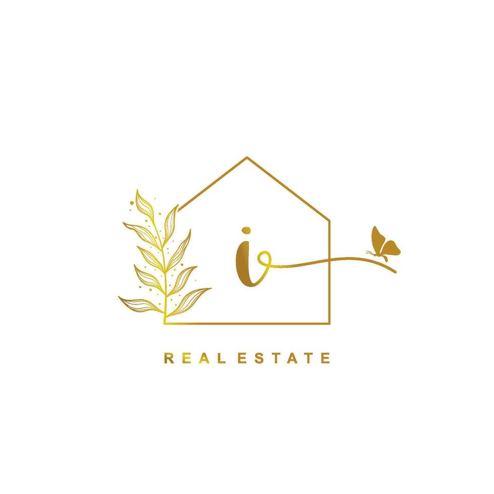 letter I handwritten Real estate logo concept. Feminine style Handwritten alphabet with floral in the logo template. Letters and Alphabet for your logo design. vector