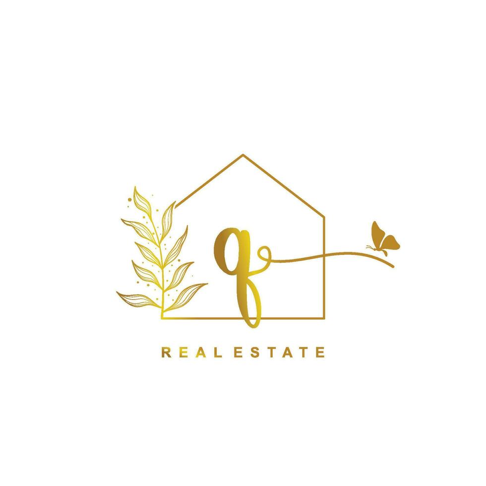 letter Q handwritten Real estate logo concept. Feminine style Handwritten alphabet with floral in the logo template. Letters and Alphabet for your logo design. vector