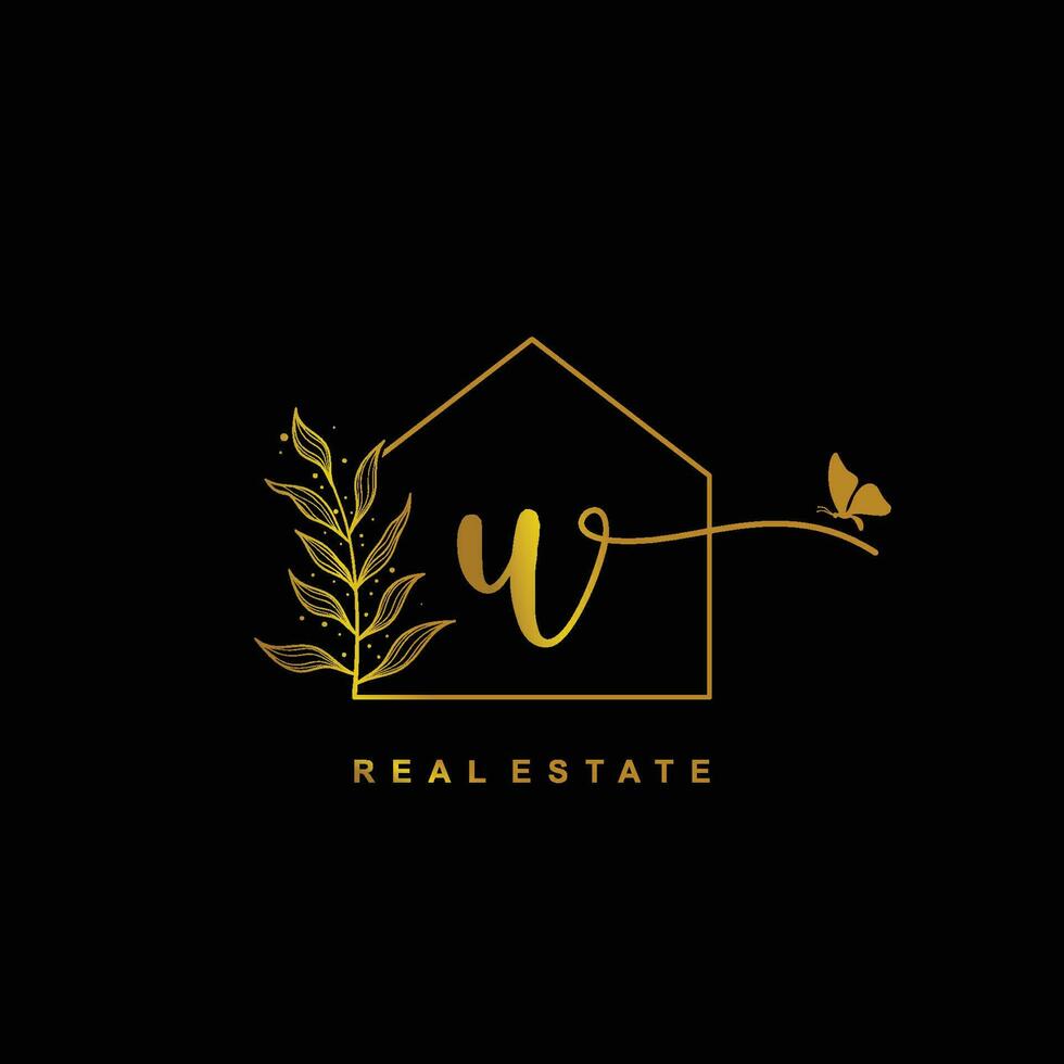 letter U handwritten Real estate logo concept. Feminine style Handwritten alphabet with floral in the logo template. Letters and Alphabet for your logo design. vector