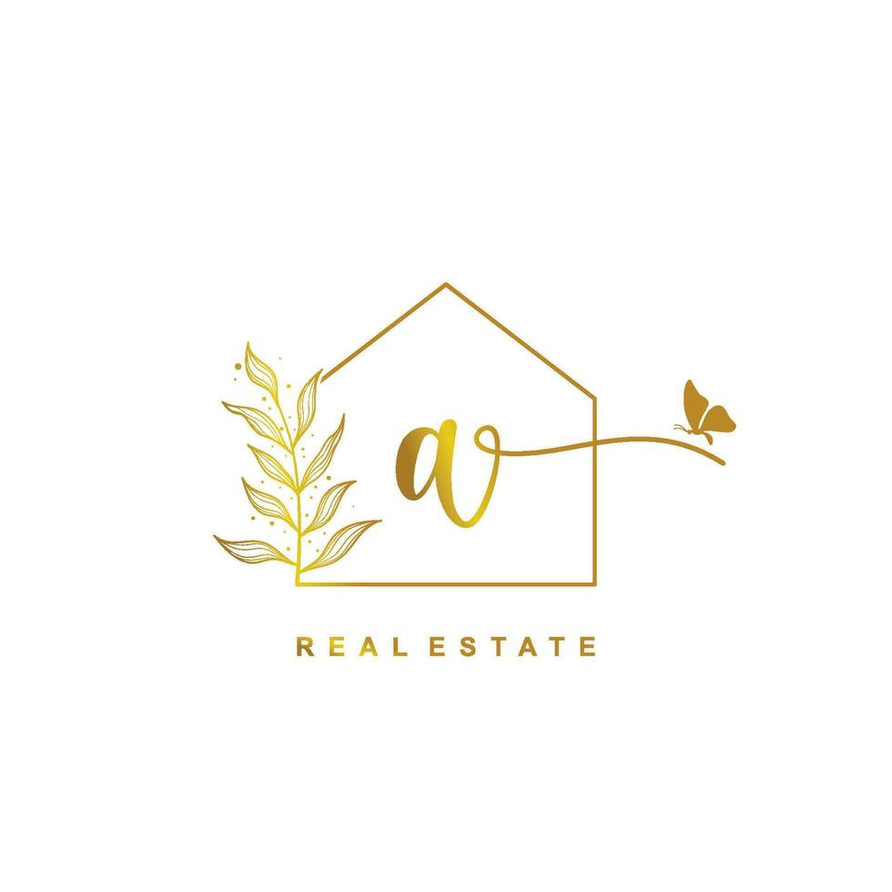 letter A handwritten Real estate logo concept. Feminine style Handwritten alphabet with floral in the logo template. Letters and Alphabet for your logo design. vector
