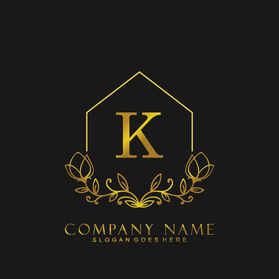 letter K Real estate logo concept. Feminine style alphabet with floral in the logo template. Letters and Alphabet for your logo design. vector