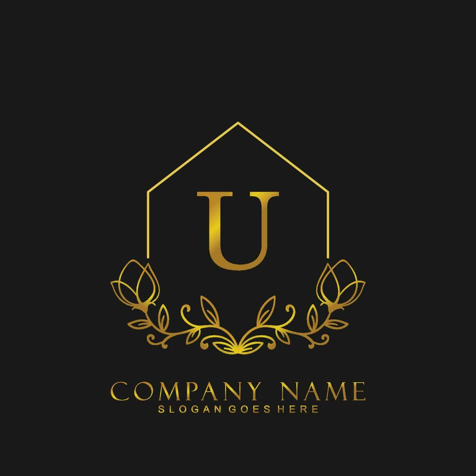 letter U Real estate logo concept. Feminine style alphabet with floral in the logo template. Letters and Alphabet for your logo design. vector