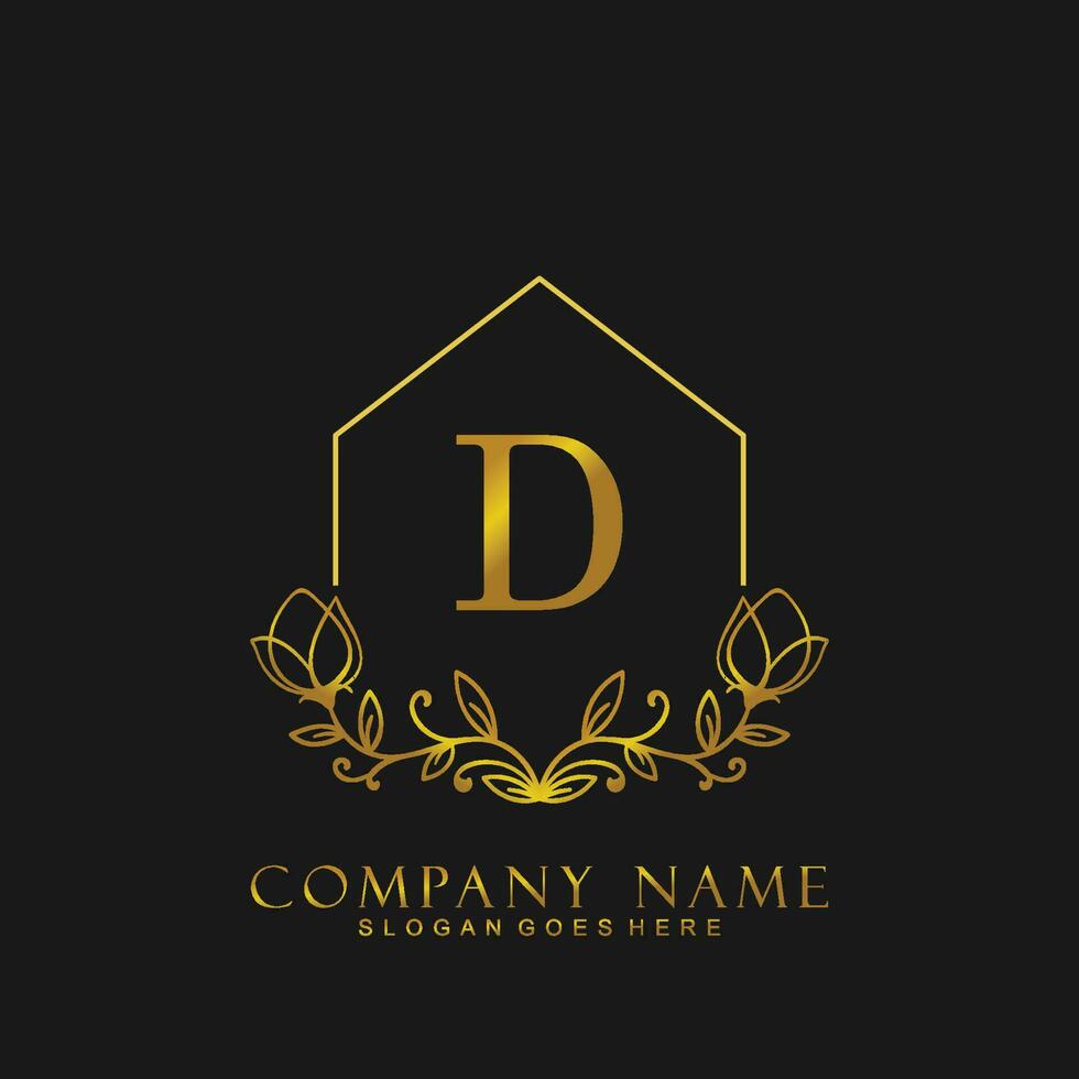 letter D Real estate logo concept. Feminine style alphabet with floral in the logo template. Letters and Alphabet for your logo design. vector