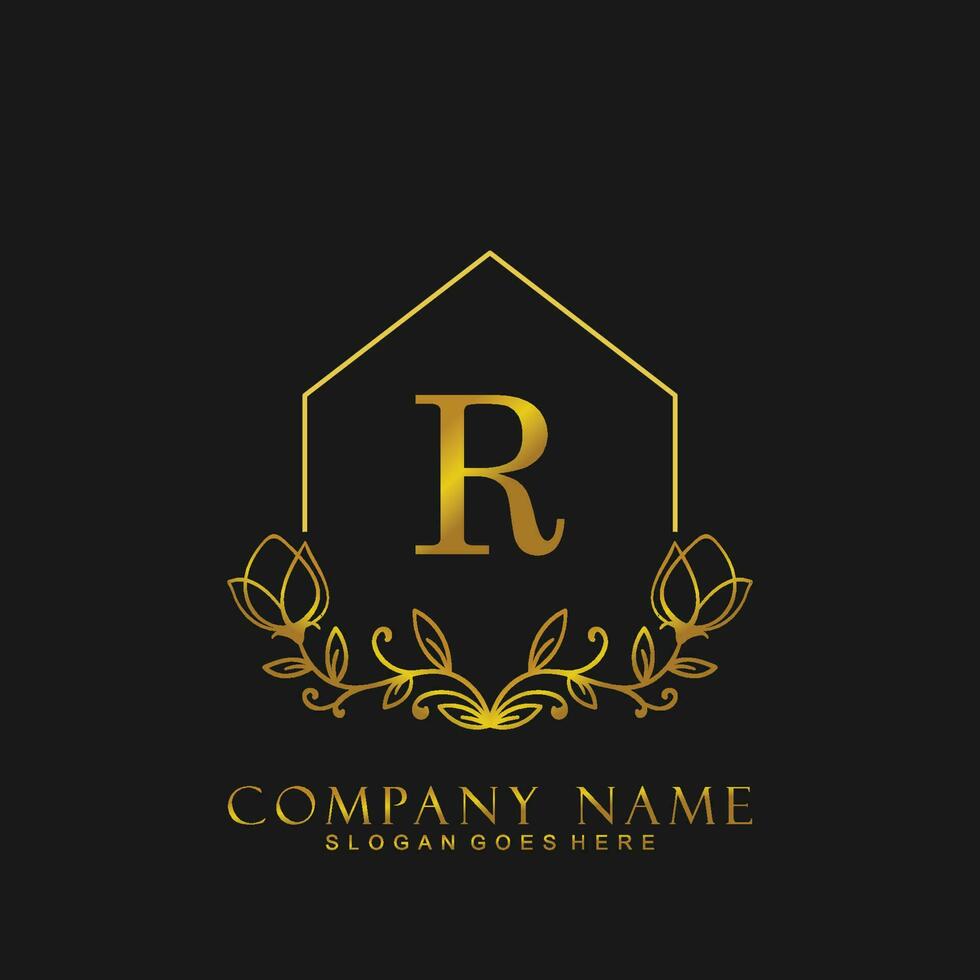 letra r real inmuebles logo concepto. femenino estilo alfabeto con floral en el logo modelo. letras y alfabeto para tu logo diseño. vector