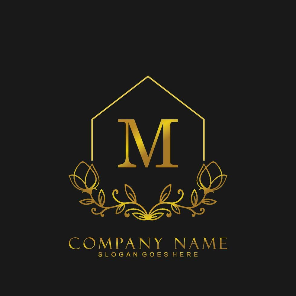 letter M Real estate logo concept. Feminine style alphabet with floral in the logo template. Letters and Alphabet for your logo design. vector