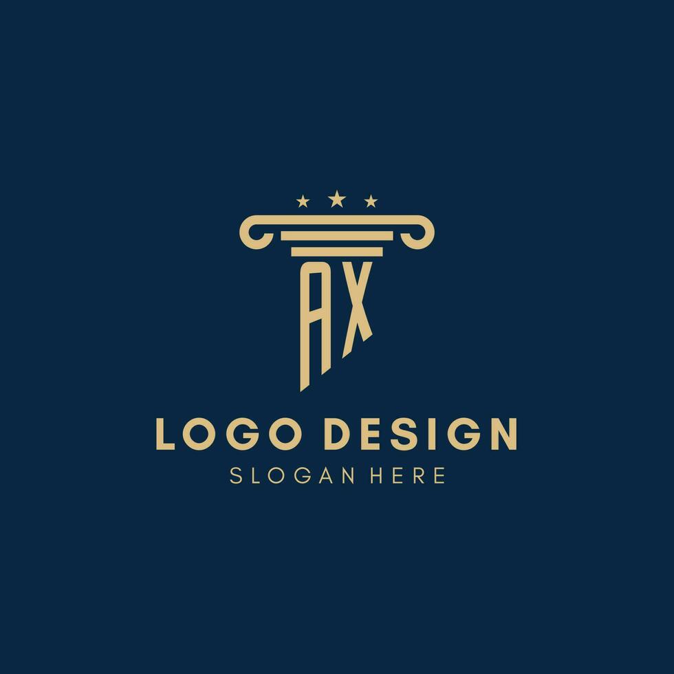 AX monogram initial logo with pillar and stars, best design for legal firm vector