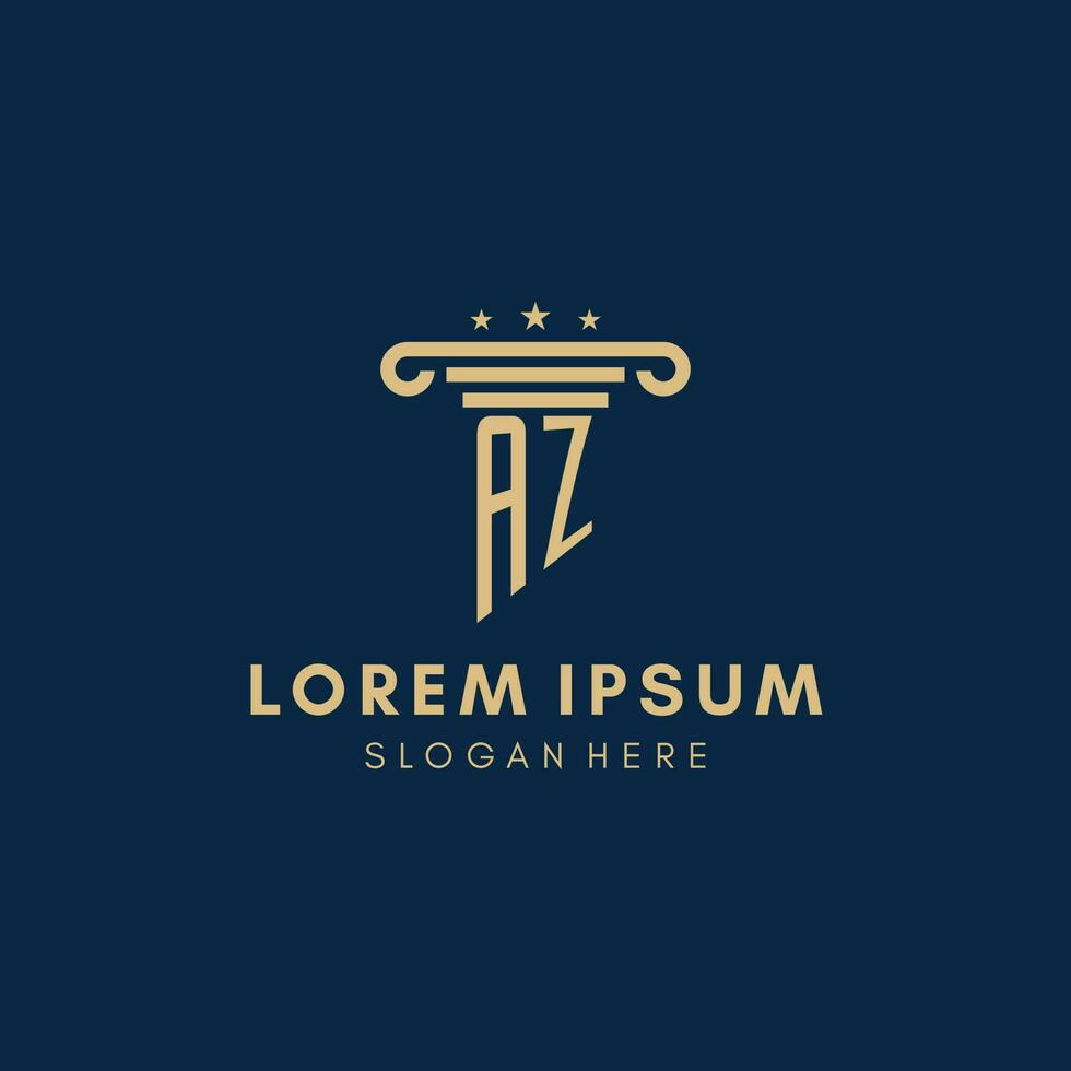 AZ monogram initial logo with pillar and stars, best design for legal firm vector