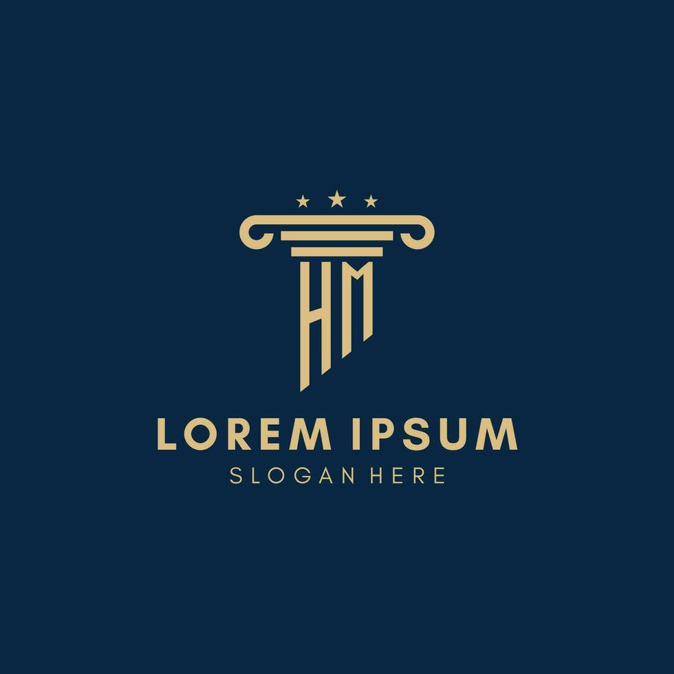 HM monogram initial logo with pillar and stars, best design for legal firm vector
