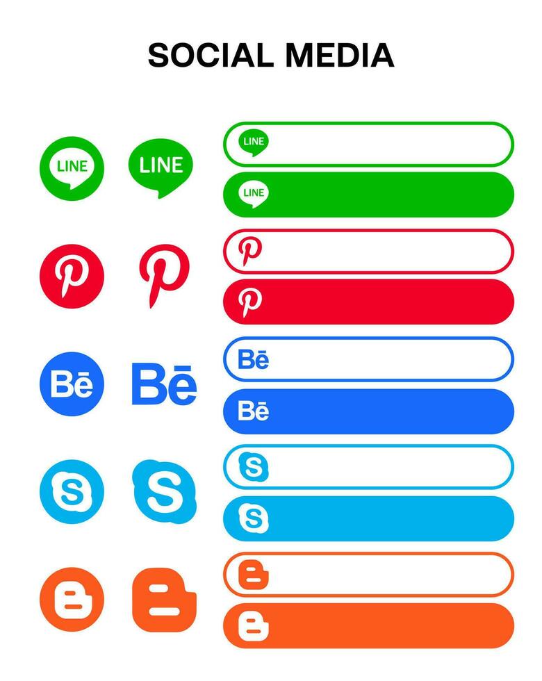 social line pinterest behance skype blogger Icon button template vector