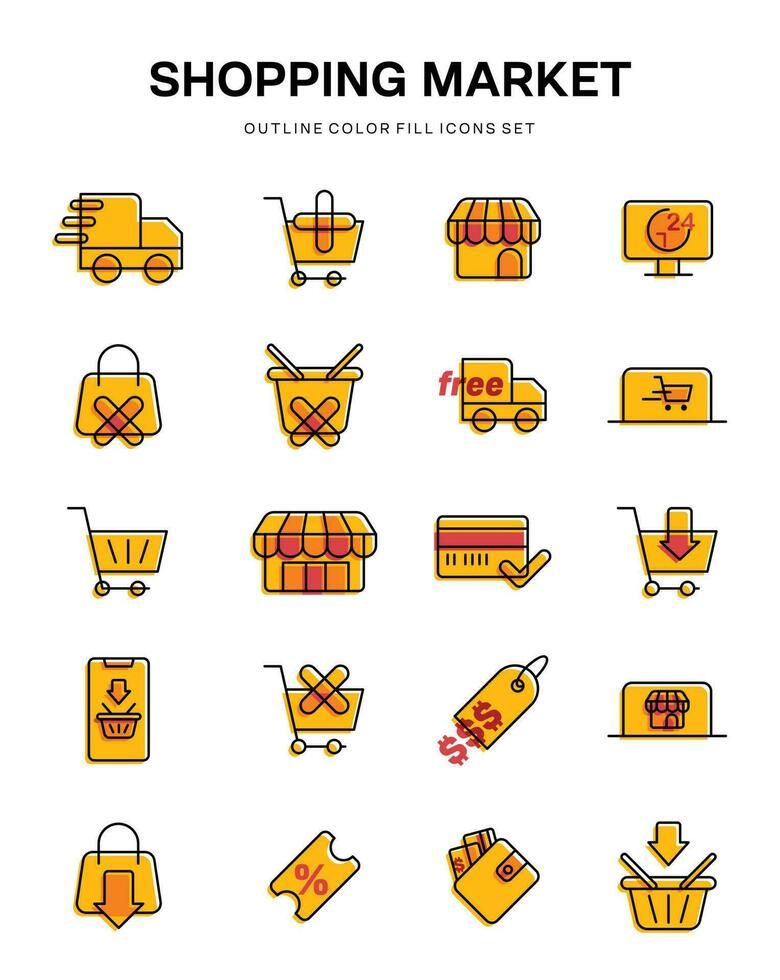 shopping market ecommerce user interface yellow outline Icon button vector