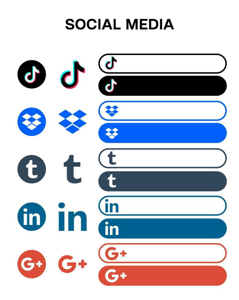 social media tiktok dropbox linkedin google plus Icon button template vector