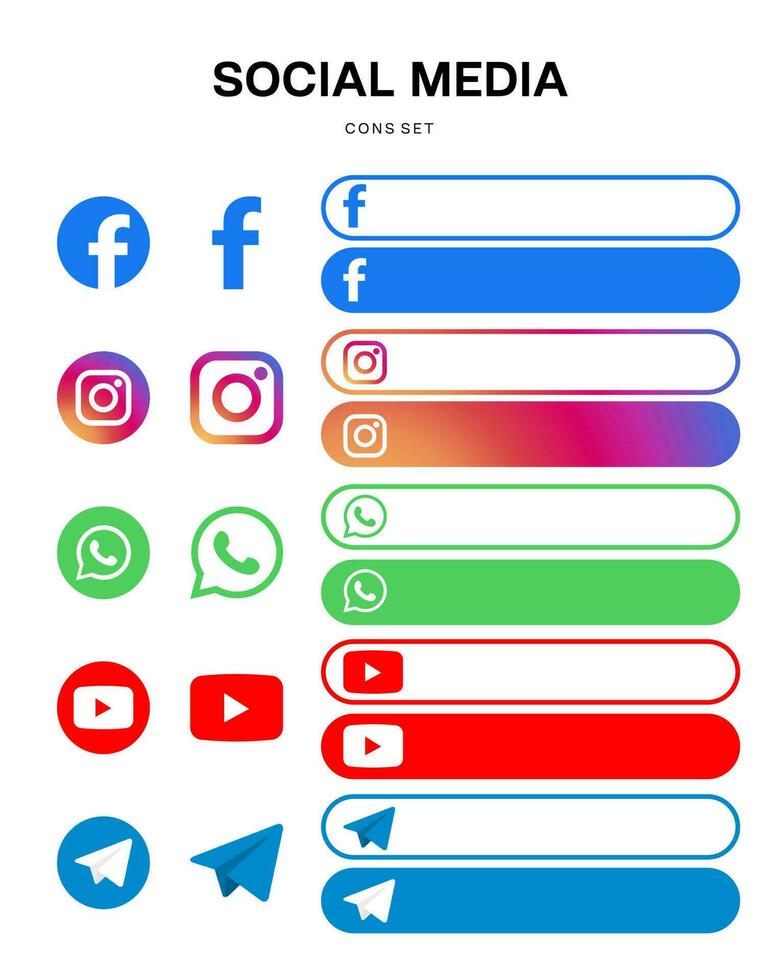 social medios de comunicación Facebook instagram whatsapp Youtube telegrama icono botón modelo vector