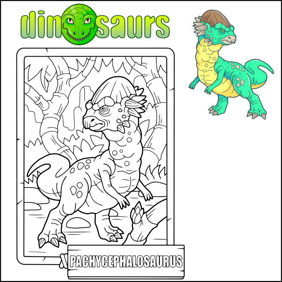 prehistoric dinosaur pachycephalosaurus, coloring book vector