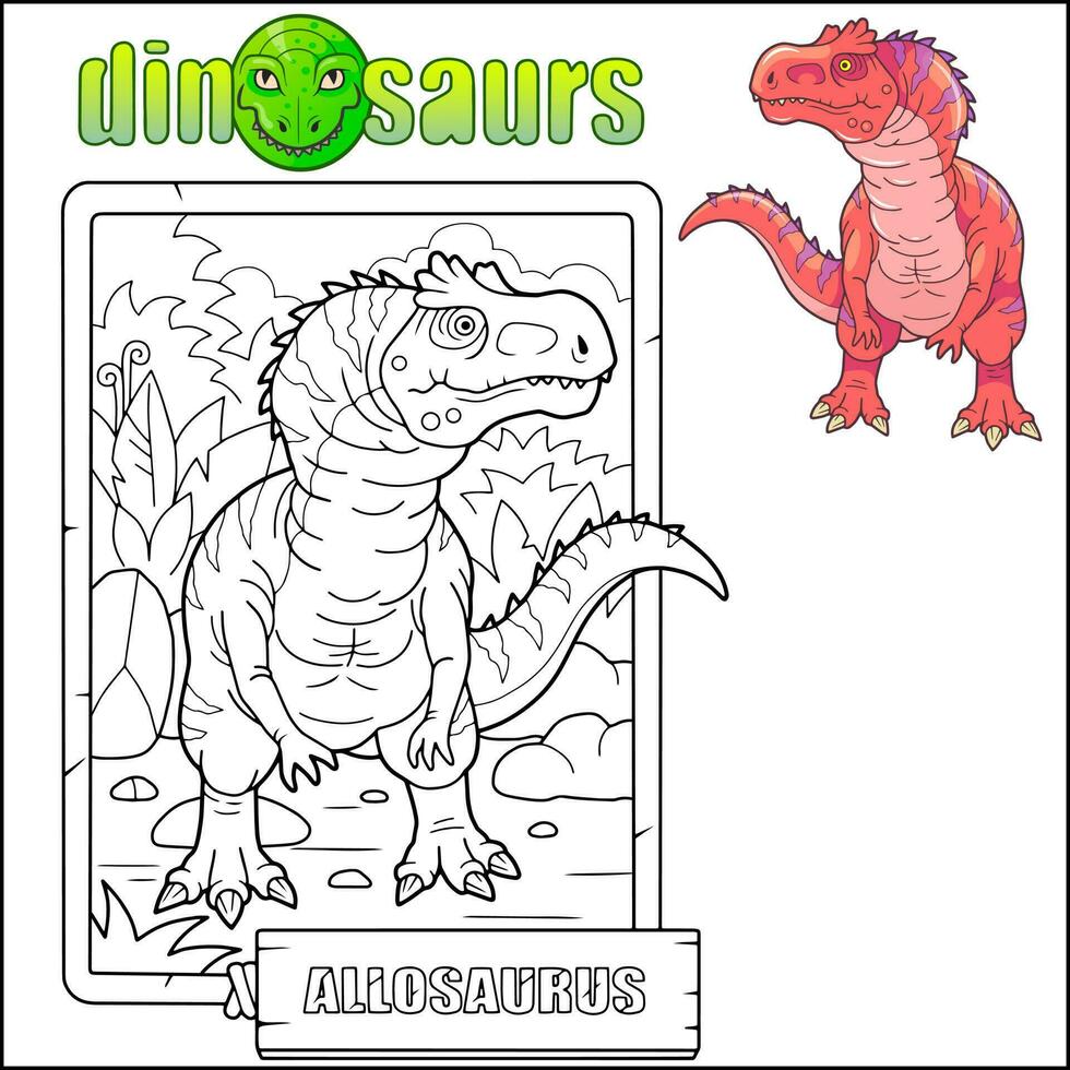 prehistoric dinosaur allosaurus coloring book vector