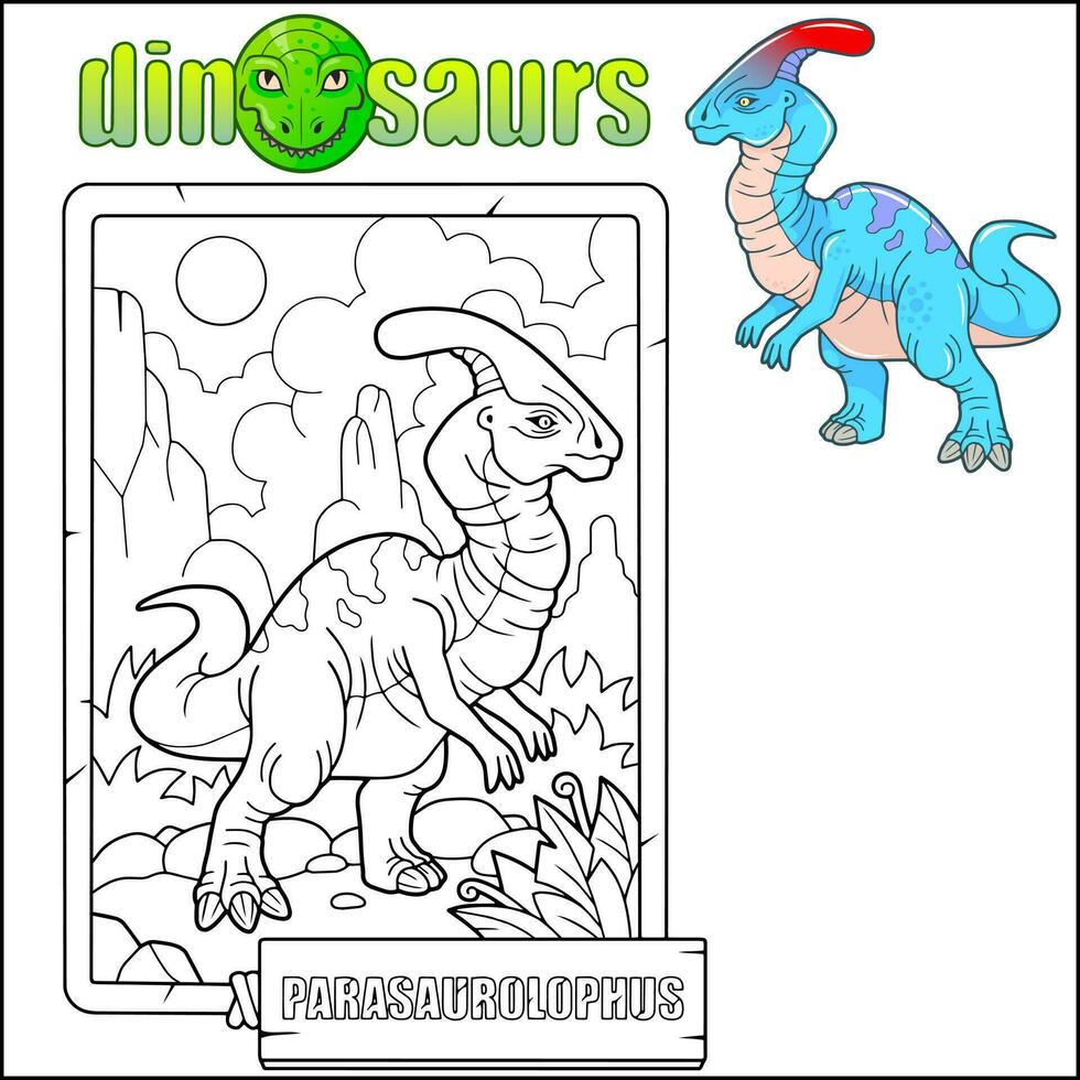 prehistoric dinosaur parasaurolophus coloring book vector