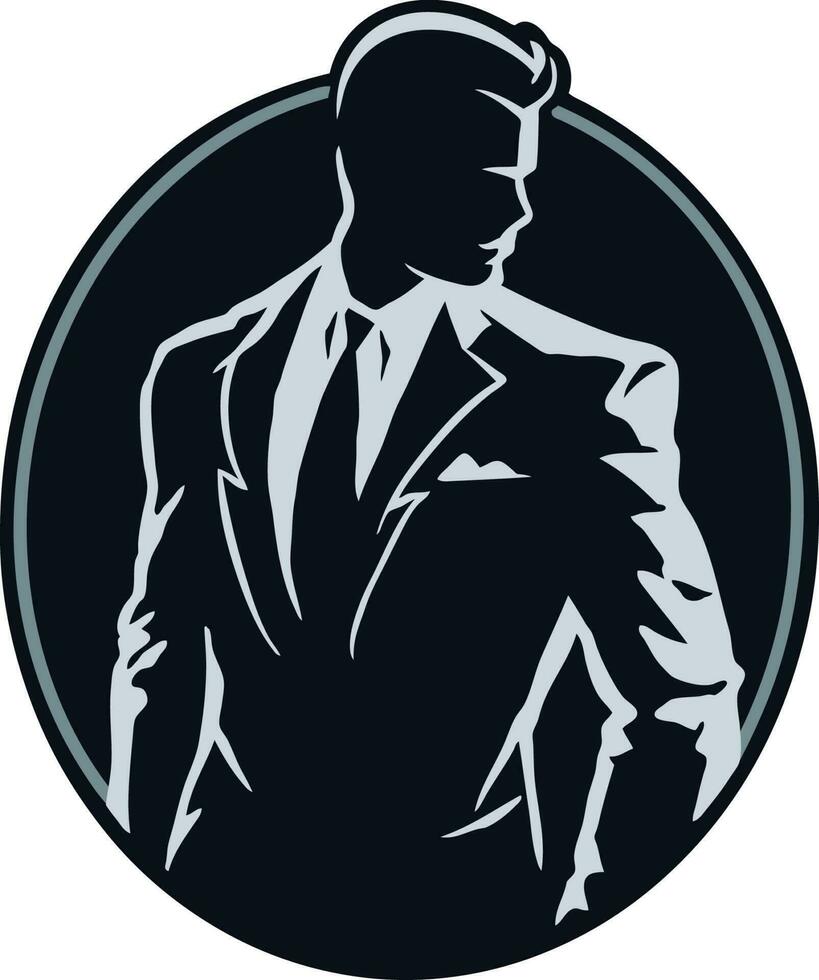 un amable hombre en un traje con un Corbata en un circulo para logo diseño vector