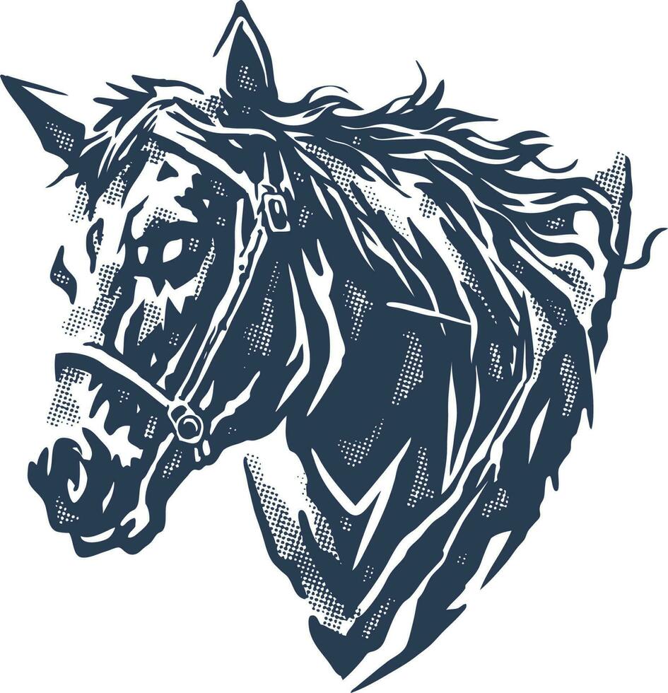 The furious horse head with vintage stamp illustration vector