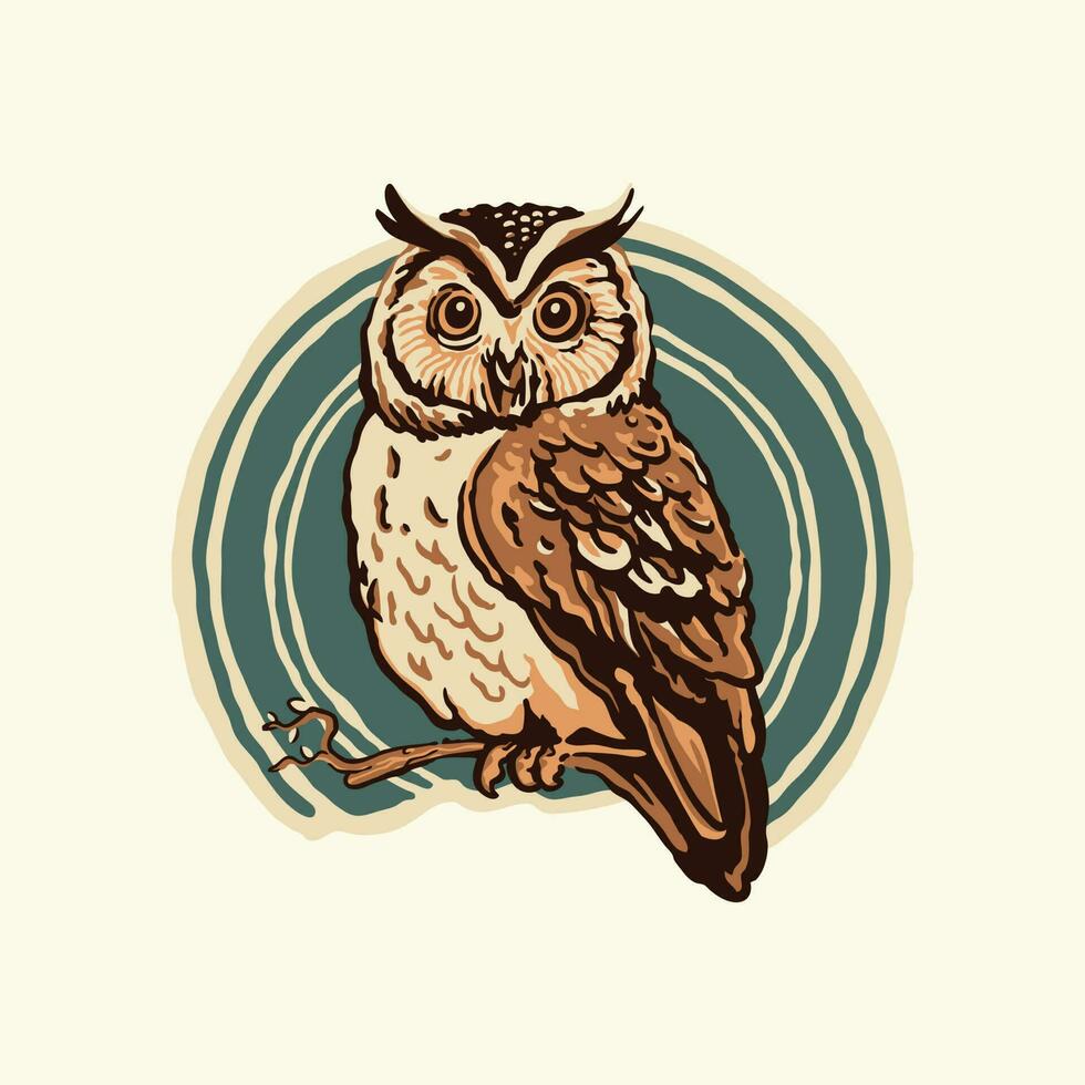 A vintage cartoon owl sitting on a branch with the word owl on it vector