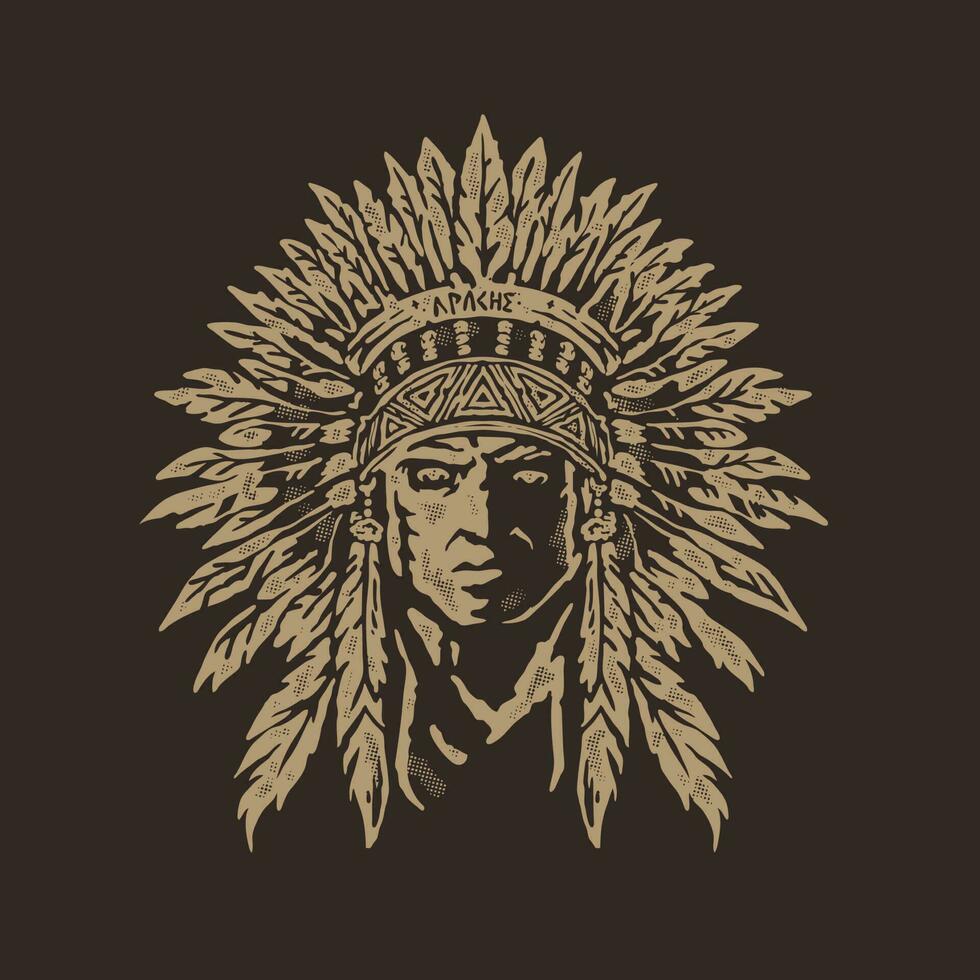 A chief head apache man with a native american headdress vector