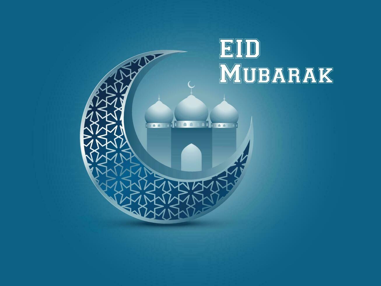 crescent moon mosque realistic eid mubarak background vector