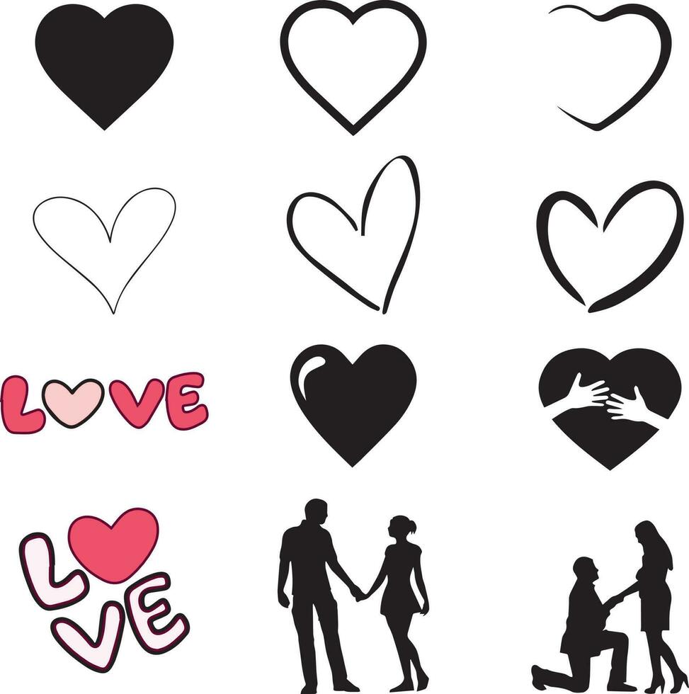 Simple illustration of a set of heart love icon vector