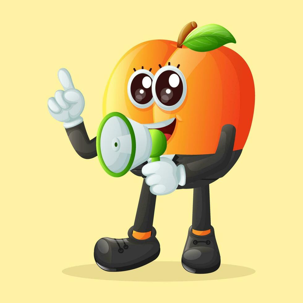 Cute apricot character holding a megaphone vector