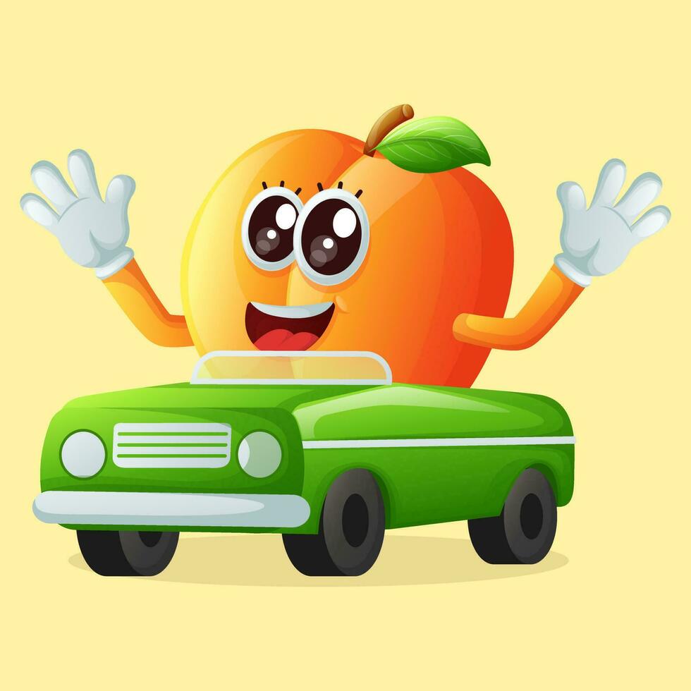 Cute apricot characters playing with car toy vector