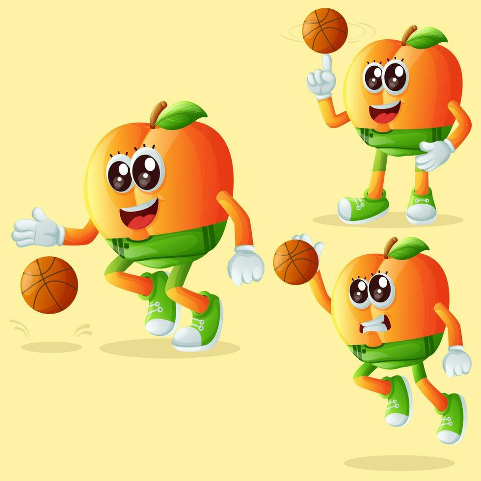 linda albaricoque caracteres jugando baloncesto vector