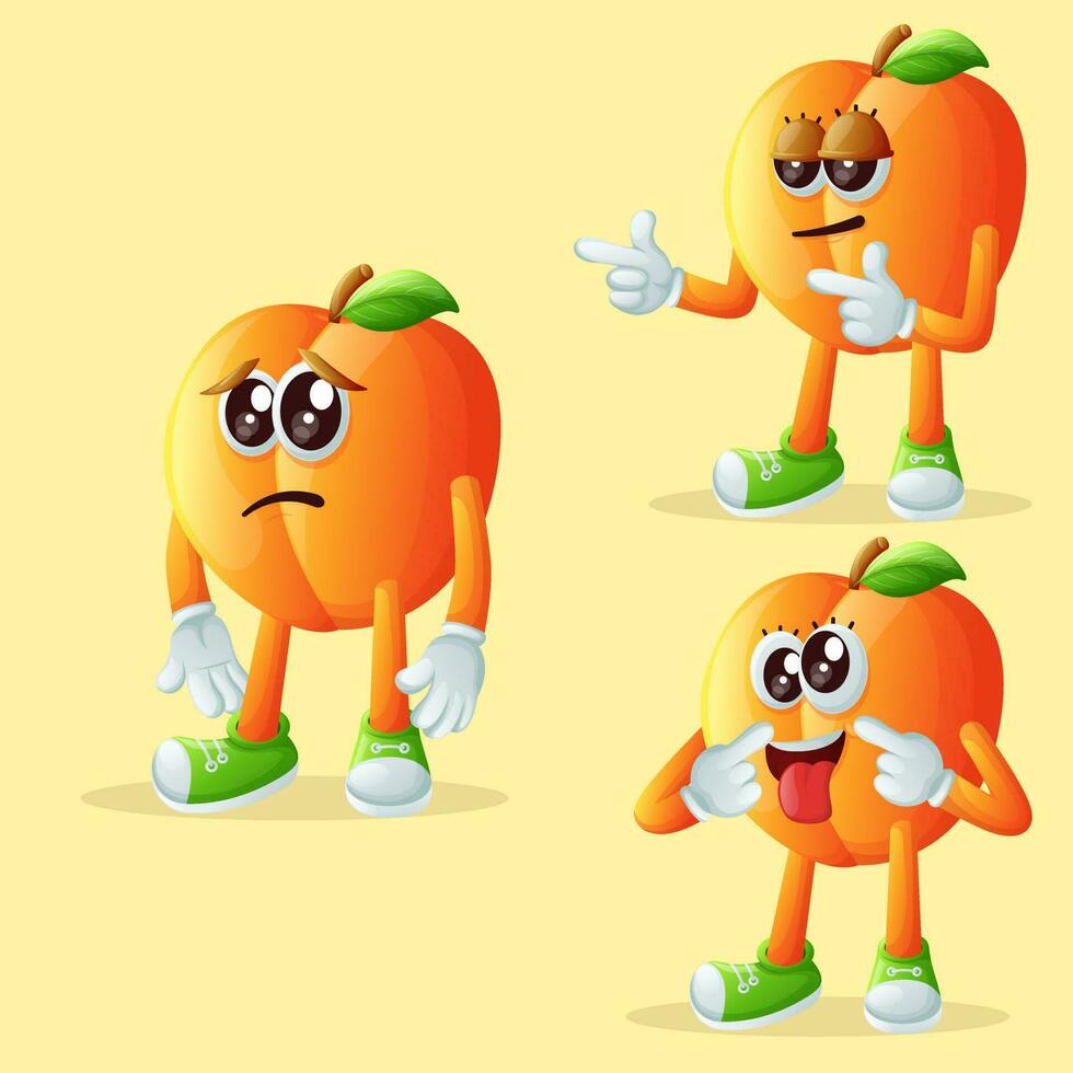 Cute apricot characters with different facial expressions vector