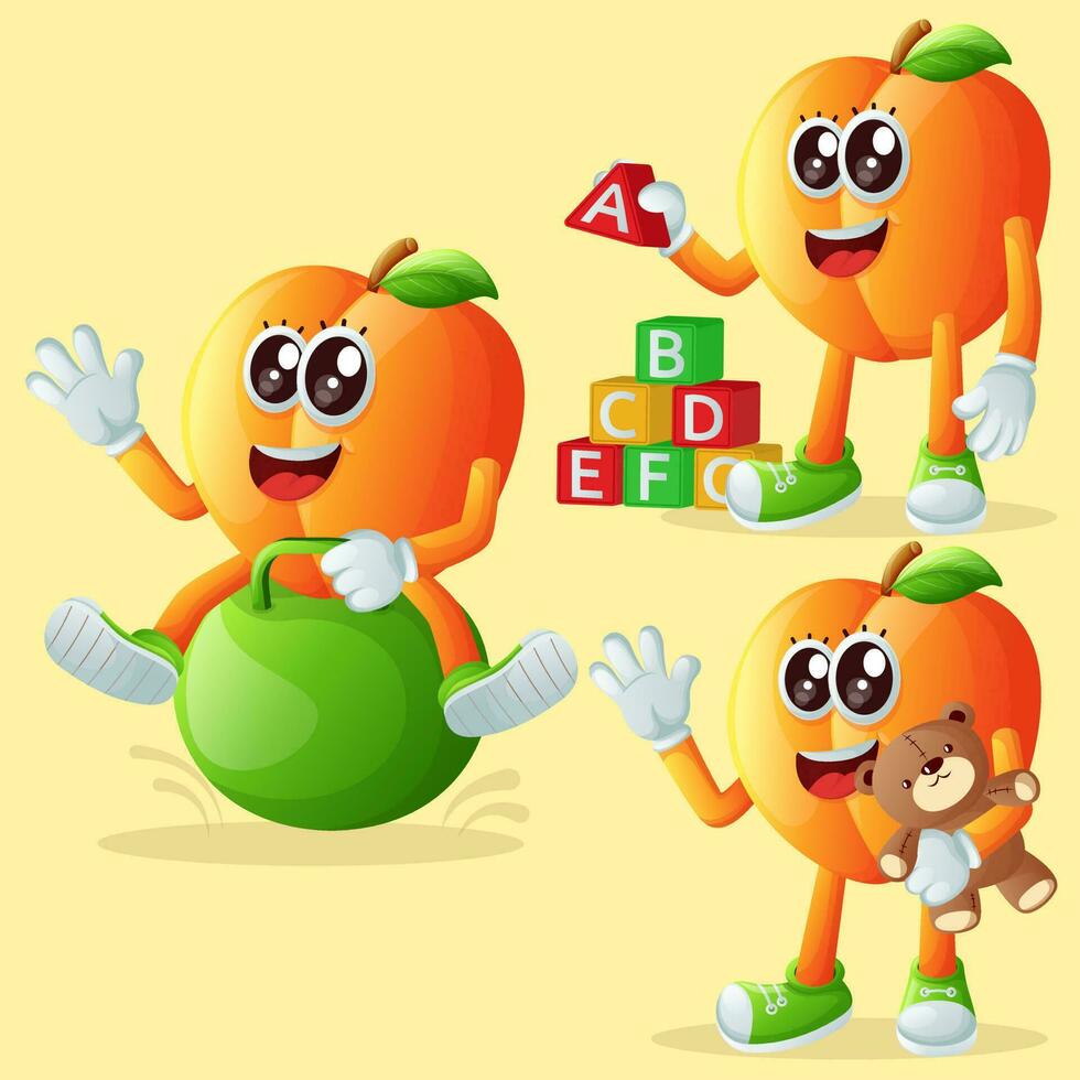 Cute apricot characters playing with kid toys vector