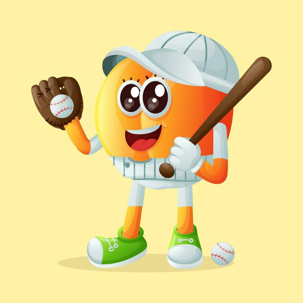 Cute apricot character playing baseball vector