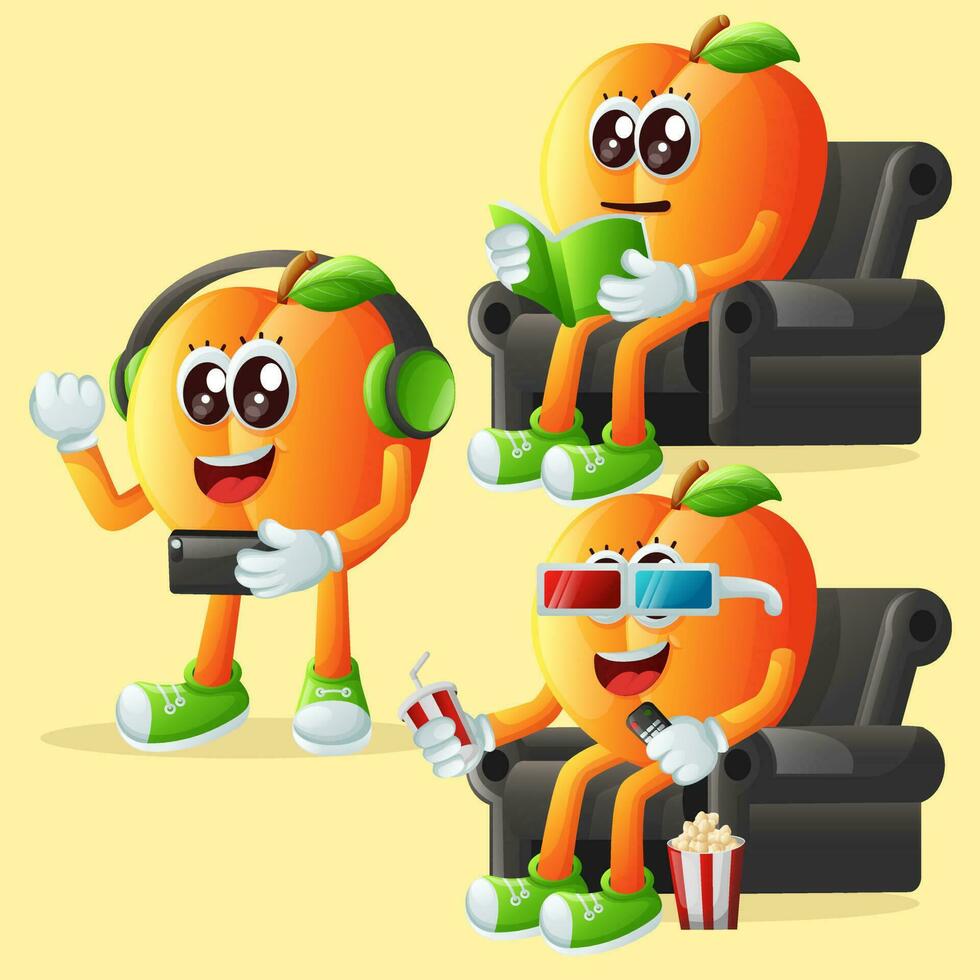 Cute apricot characters enjoying leisure activities vector