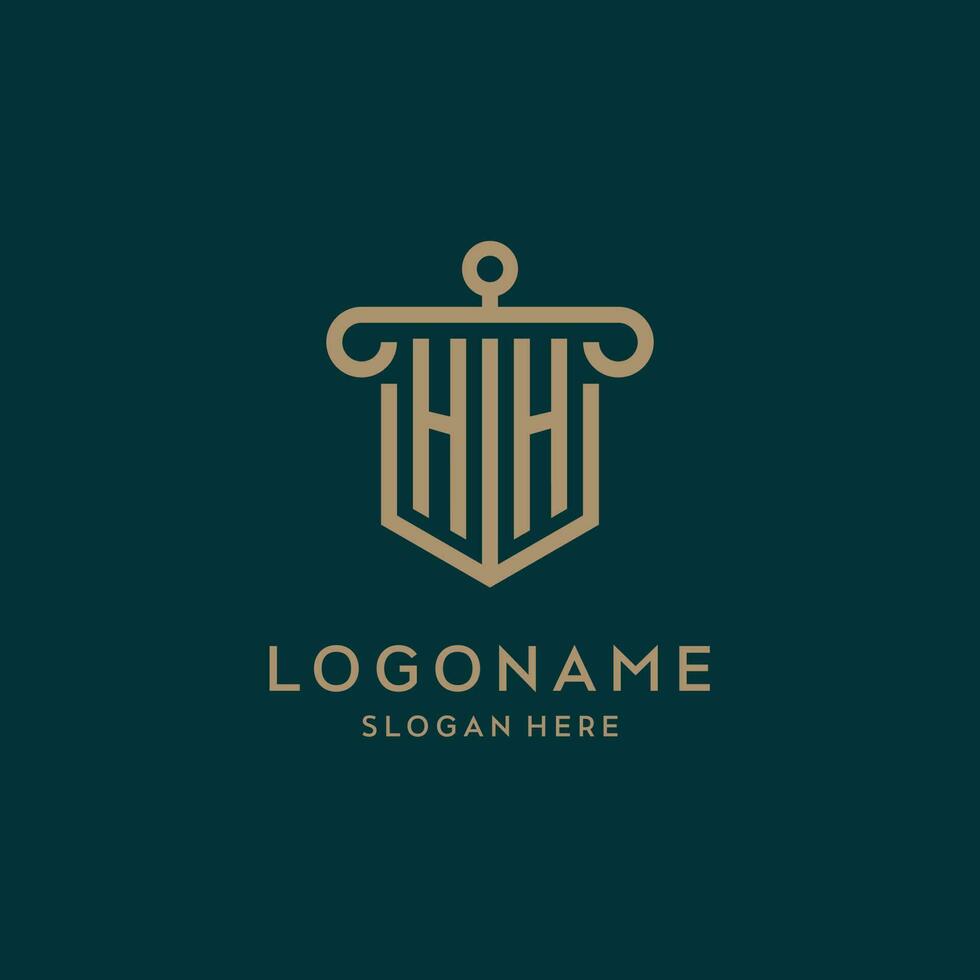 HH monogram initial logo design with shield and pillar shape style vector