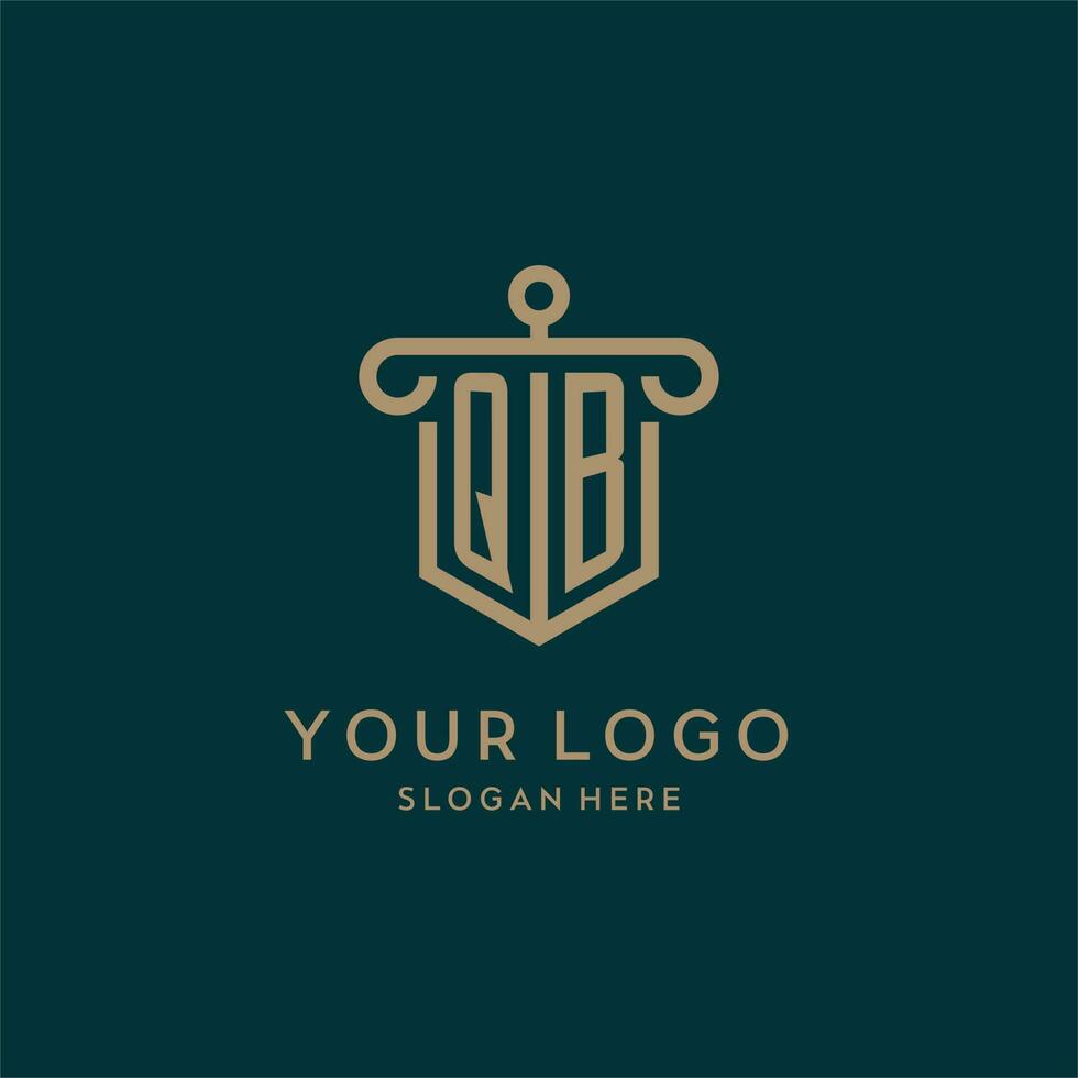 QB monogram initial logo design with shield and pillar shape style vector