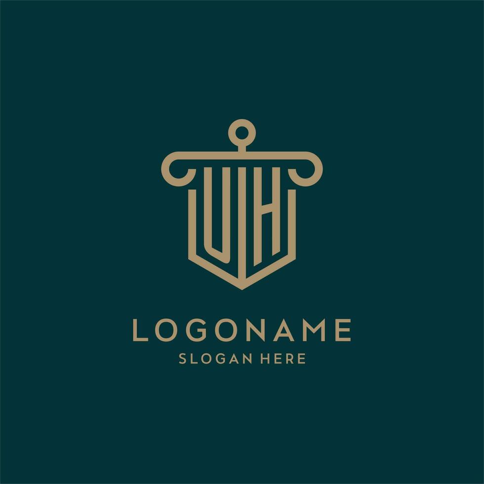 UH monogram initial logo design with shield and pillar shape style vector
