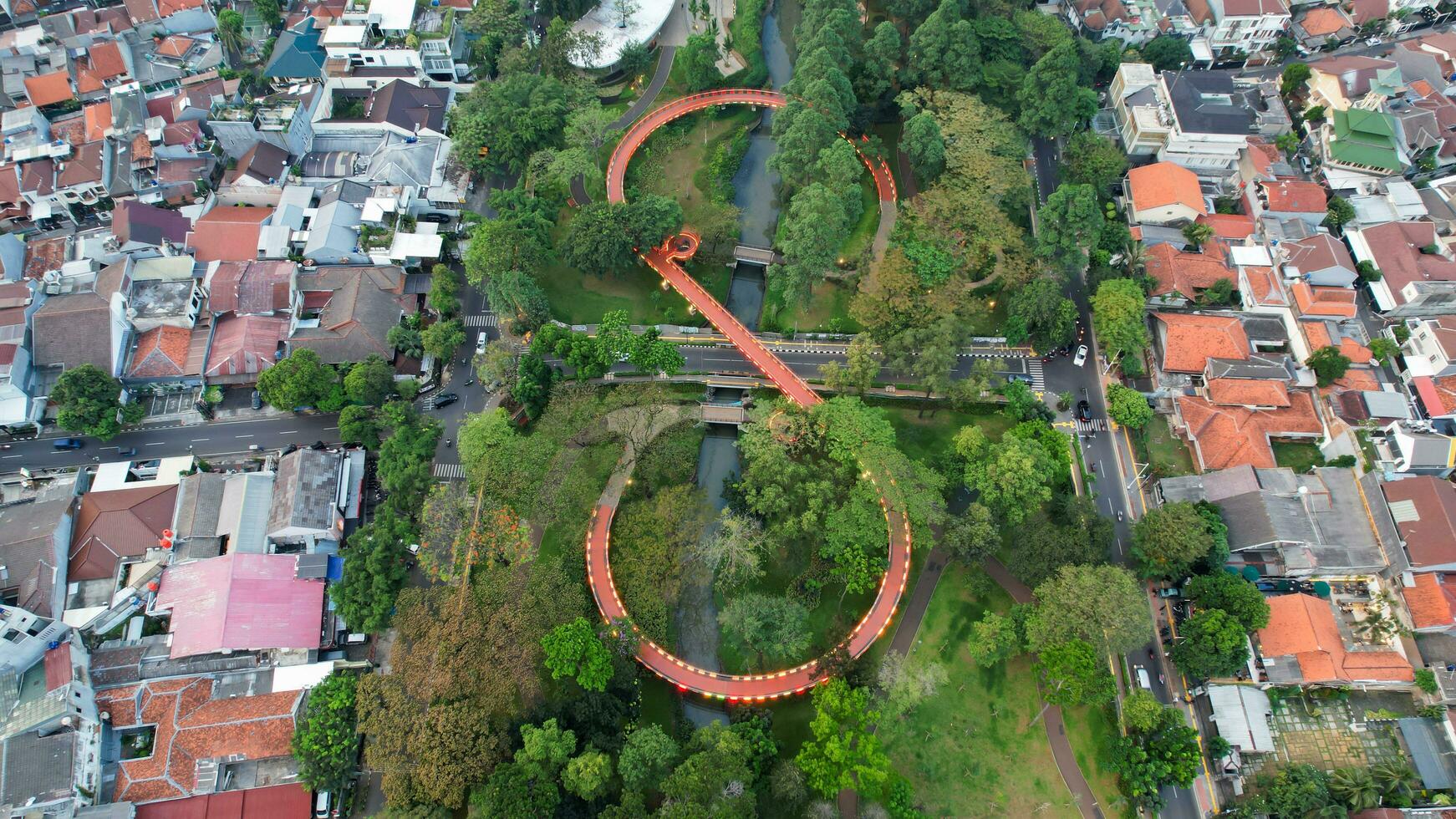 Aerial view of Tebet eco garden park Jakarta. Jakarta, Indonesia, September 2 2022 photo