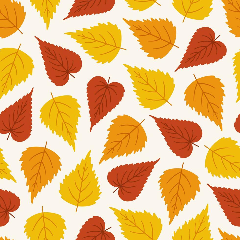 Autumn seamless pattern with colorful birch leaves. vector